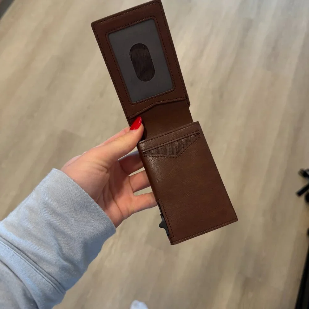 Miyozi AirTag Wallet Men Leather RFID Blocking Slim Pocket Money Clip Brown